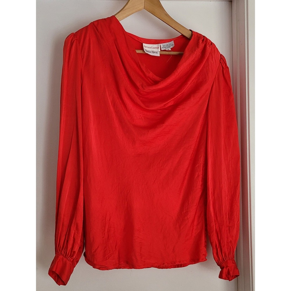 Vintage Arthur Chapnik Neiman Marcus Blouse Size 8 Red 100% Silk Luxe Old Money